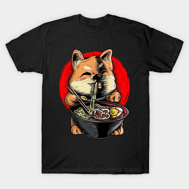 Ramen Japan Noodle Akita Shiba Funny Manga Dog Eating T-Shirt by Kibo2020